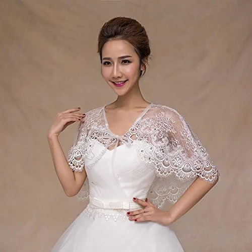 Vista 4 de Vivivalue Chales de encaje para boda, chales robados Boleros Capelet Rhinestone Novia