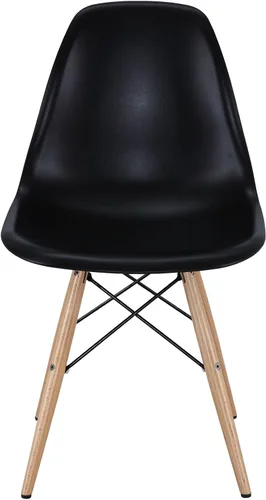 Vista 3 de Modway Sillas laterales piramidales con patas de madera natural en negro - Juego de 4