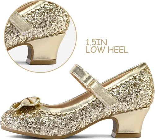 Vista 4 de K KomForme Zapatos de vestir para niña Mary Jane Glitter de 1.5 pulgadas, tacón bajo para boda, fiesta, zapatos de princesa