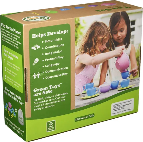 Vista 6 de Green Toys Juego de té, rosa 4C, juego de 17 piezas, habilidades motoras, lenguaje y comunicación para niños. Sin BPA, ftalatos, PVC, apto