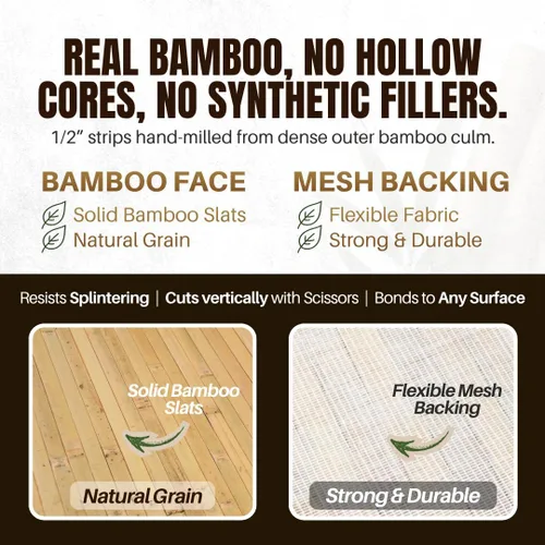Vista 3 de Paneles de bambú natural – Paneles de revestimiento de pared flexibles para decoración de sala de estar, azulejos de techo y cocinas al aire libre