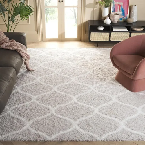 Vista 26 de SAFAVIEH Tahoe Shag Collection - Alfombra para pasillo, 2 x 9 pies, color beige y blanco, diseño de enrejado, no desprende pelusa y de fácil