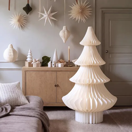 Vista 12 de Spiareal Árbol de Navidad de papel de panal extra grande de 2 pies de color Blanco beige