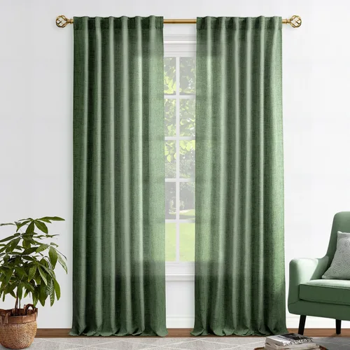 Vista 30 de Cortinas de Lino Natural Color Crema de 84 Pulgadas de Largo para Sala de Estar, Juego de 2 Paneles de Lino Texturizado con Trabillas Traseras
