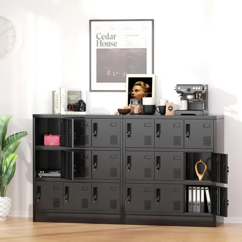 Vista 2 de Greenvelly Gabinete de almacenamiento de 9 puertas para empleados, casillero de metal para oficina, gimnasio, escuela, casillero de acero negro