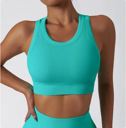 Vista 17 de Conjuntos de entrenamiento para mujer, 2 piezas, sin costuras, acanalada, sin mangas, brasier deportivo, cintura alta, pantalones cortos