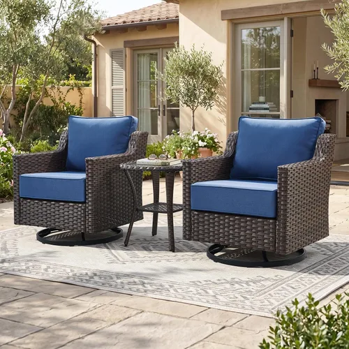 Vista 23 de Belord Sofá de patio exterior acolchado de 3 asientos de lujo de 6 pulgadas Cojín de mimbre marrón/beige de 6 pulgadas