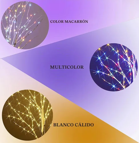 Vista 3 de Hairui Ramas de abedul iluminadas que funcionan con pilas, con 8 funciones, 100 luces multicolor y blancas cálidas, ramas preiluminadas para Abedul