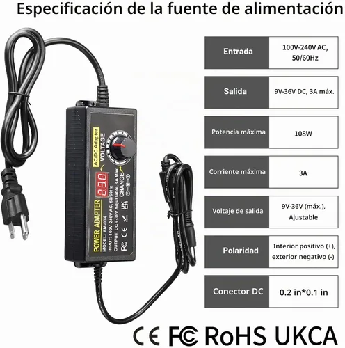 Vista 6 de Fuente de alimentación universal de 108 W, adaptador de conmutación de CC ajustable de 9 V ~ 36 V, convertidor de CA a CC de 100 V-240 V
