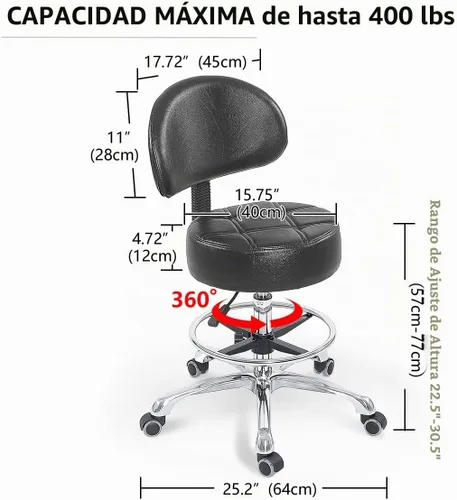 Vista 3 de Grace&Grace Taburete giratorio de altura ajustable con asiento extra grande extra grueso para máxima comodidad para salón, estudio, tienda, cocina