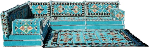 Vista 33 de arabicsofa Juego de asientos Jalsa en forma de L – Majlis árabe hecho a mano con almohadas de respaldo