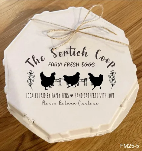 Vista 5 de Sellos personalizados de cartón de huevos frescos de granja, huevos de gallina, reunidos a mano con amor, sello de goma de madera