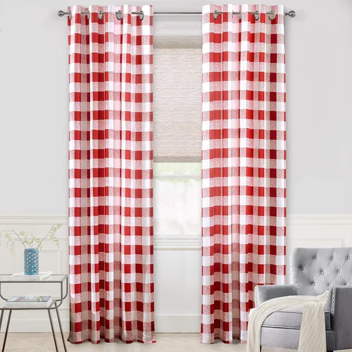 Vista 30 de Cortinas de cuadros de búfalo DriftAway a cuadros negro y blanco extralargas con tratamiento ojo de sargento para dormitorio y sala de estar