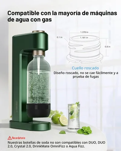 Vista 2 de Botellas para hacer refrescos, botellas de agua con gas reutilizables de 1 litro, botellas de carbonatación reutilizables, botella de repuesto