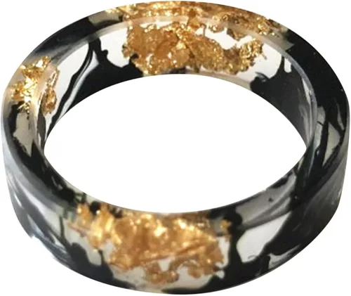 Vista 7 de Sen - Anillo de pegamento dorado de resina fina seca con flores de papel de aluminio para niñas