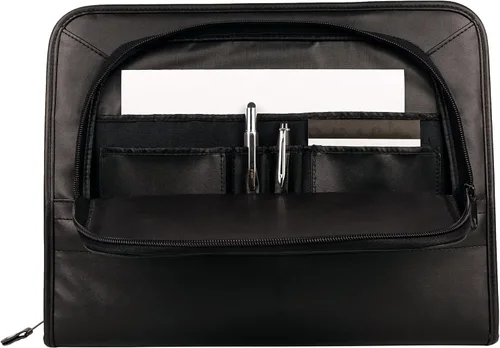 Vista 3 de Padfolio con cremallera de diseño único con soporte para CD y organizador exterior.