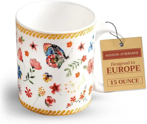 Vista 148 de Maison d' Hermine Taza de café con asas, tazas de porcelana fina de hueso, paquete de una taza de té para bebidas calientes, capuchino, latte