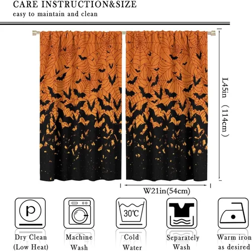 Vista 3 de Cortinas de Halloween naranja y negro de telaraña para sala de estar y dormitorio, decoración de panel de cortina de puerta para decoración