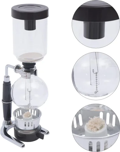 Vista 4 de Kaibrite Cafetera sifón sifón de mesa de vidrio sifón olla de vidrio sifón cafetera de sifón de sifón cafetera al vacío (3 tazas (12.2 fl oz))