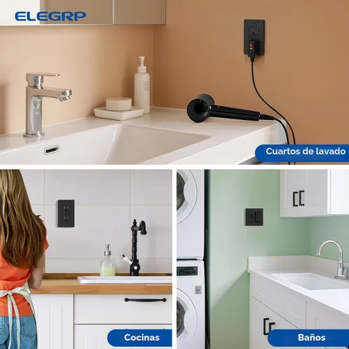 Vista 7 de ELEGRP Toma GFCI de 15 amperios, toma eléctrica GFI de autoprueba con diseño más delgado, receptáculo GFCI resistente a manipulaciones TR