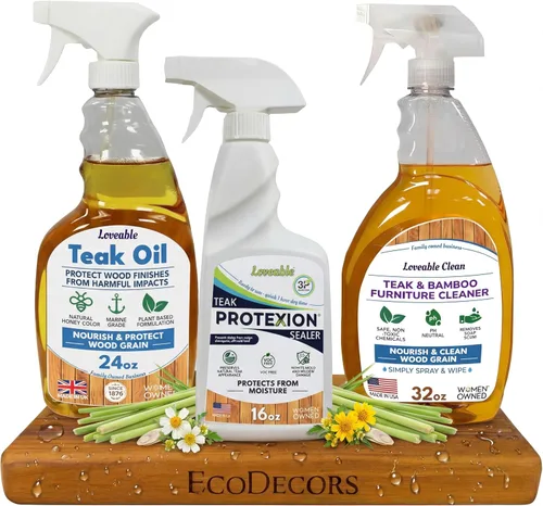 Vista 15 de EcoDecors Loveable - Botella de spray de aceite de teca de 24 onzas, paquete de 2 Perfect for teak patio furniture, shower benches, garden