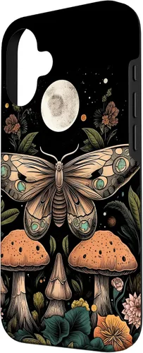 Vista 2 de Funda botánica para iPhone 16 con diseño de hongos mariposa vintage