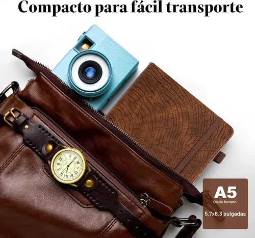 Vista 6 de Diario forrado con líneas de CAGIE para hombres y mujeres, diario encuadernado en cuero con anillos de crecimiento de árboles, cuaderno de 256