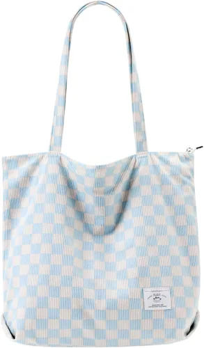 Vista 12 de KALIDI Bolsa Tote de Pana para Mujer con Cremallera Bolsa de Mano Casual Tote Bolsa de Hombro de Gran Capacidad con Bolsillos 1 negro y 1 blanco.