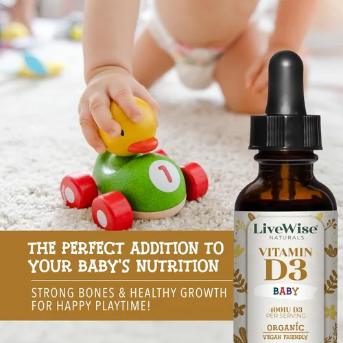 Vista 2 de Live Wise Naturals Vitamina para bebés D3 l USDA Orgánica Organic MCT Oil Formula For Kids and Toddler, Easy Absorption, Supports Immune and Bone