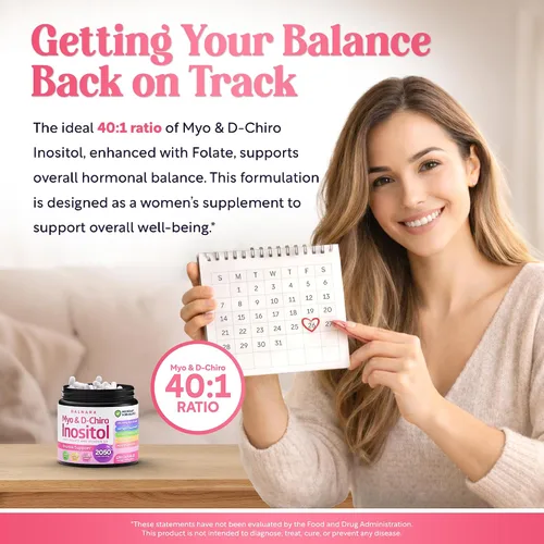 Vista 9 de Suplemento de mio-inositol y D-chiro inositol para mujeres, 120 quilates, ideal 40:1