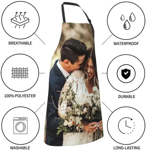 Vista 6 de Delantales personalizados para mujeres y hombres, delantal personalizado con logotipo de texto fotográfico, delantales de cocina personalizados