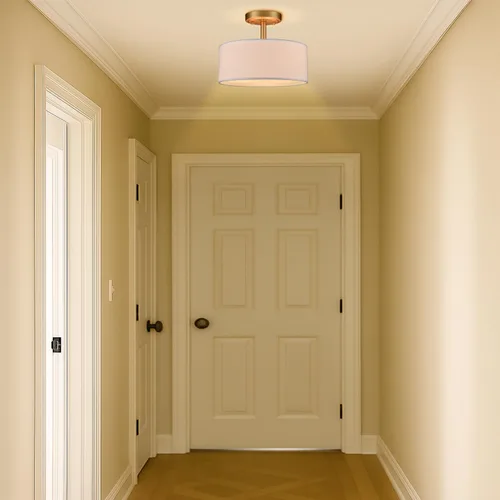 Vista 4 de Lámpara moderna de montaje empotrado para techo de tambor de montaje empotrado, 3 luces doradas, lámpara de techo semiempotrada para pasillo