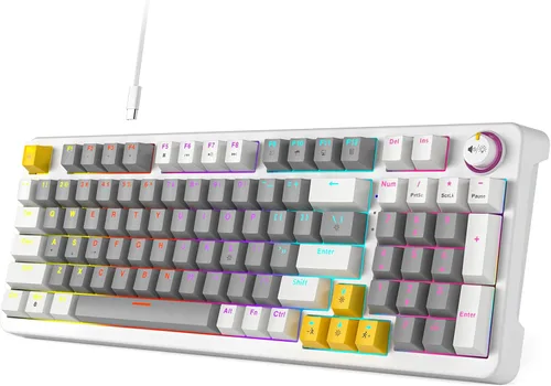 Vista 8 de Teclado mecánico AK96 con pantalla inteligente y perilla, montaje superior 96% teclado mecánico con cable USB-C, intercambiable en caliente, soporte