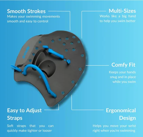 Vista 3 de Sporti Palas de natación Power para natación en piscina - Correas ajustables - Equipo para natación en piscina - Palas de mano para adultos y niños