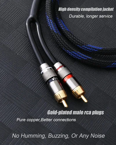 Vista 3 de Audiophile - Cable de audio HiFi OFC de 0.138 in macho a 2 RCA macho, cable de audio para conectar un teléfono inteligente, tableta o reproductor