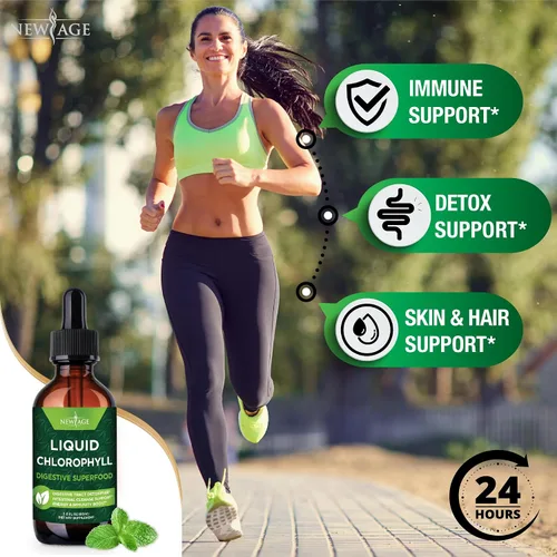 Vista 3 de NEW AGE Gotas líquidas de clorofila - Concentrado natural - Potenciador de energía, digestión y apoyo del sistema inmunológico, desodorante interno