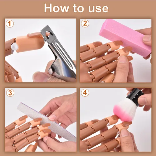 Vista 5 de MEKK Mano de práctica para uñas acrílicas, manos flexibles para practicar uñas, nunca se caen, kits de mano de entrenamiento de uñas con limas