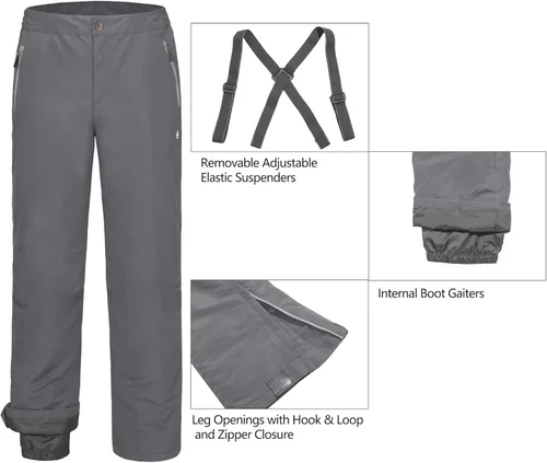 Vista 4 de Little Donkey Andy Baberos de esquí para hombre, pantalones de nieve aislados, resistentes al agua, pantalones de snowboard para invierno
