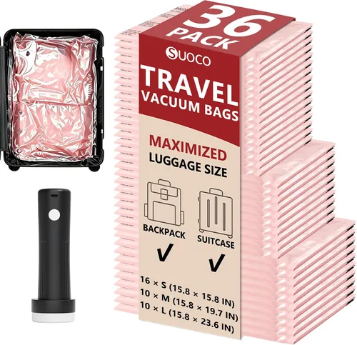 Vista 9 de Travel Vacuum Bags for Clothing with Cordless Pump 18 Combo, Black