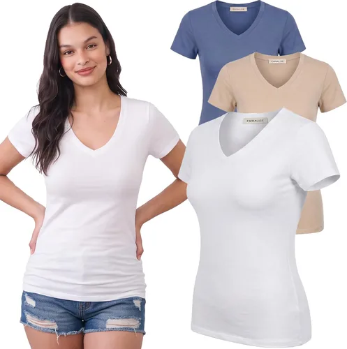 Vista 215 de Emmalise Camiseta de manga corta para mujer, cuello en V, tallas junior y plus