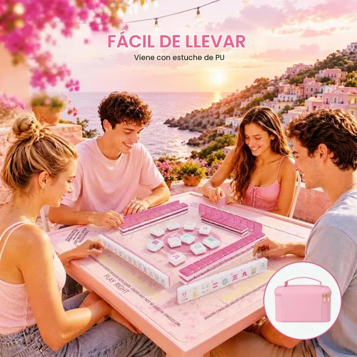 Vista 3 de Mahjong - Juego de azulejos de 160 unidades, acrílico rosa brillante