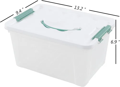 Vista 4 de Caja transparente de 14 cuartos de galón con tapa y asa, bolsa de almacenamiento de plástico juego de 6