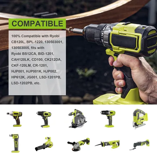 Vista 6 de TREE.NB Paquete de 2 baterías CB120L de alta capacidad de 4.0 Ah, repuesto para batería Ryobi de 12 V compatible con Ryobi 12 voltios CB120L CB121L