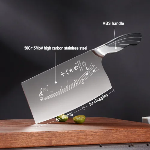 Vista 2 de SHI BA ZI ZUO Cuchillo de cocina chino de 7 pulgadas Cuchillo vegetal Cuchillo de chef profesional con mango de acero fundido de espiga completa