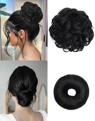 Vista 21 de 2 piezas de cabello desordenado moño sintético extensiones de moño Caoba