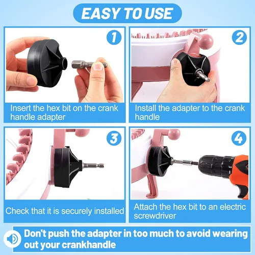 Vista 7 de Adaptador para máquinas de tejer, mango circular de manivela para telar anudado para Sentro 22 40 48 y Jamit, accesorio de potencia de taladro