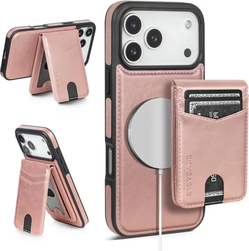 Vista 21 de SkyEagle - Funda tipo cartera compatible con MagSafe para iPhone 11, color negro Detachable Magnetic Credit Card Holder,RFID Blocking,PU