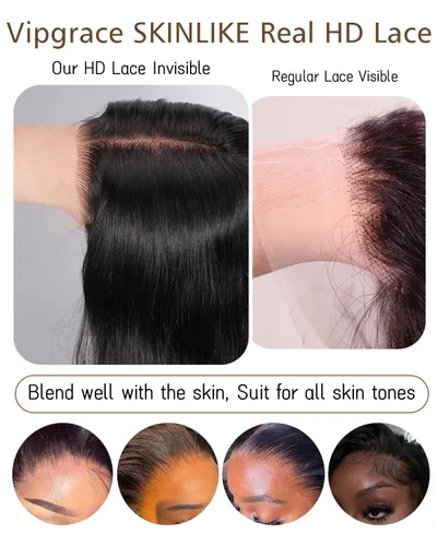 Vista 4 de Pelucas de cabello humano sin pegamento de 16 pulgadas, densidad del 200%, peluca de encaje HD 5x5