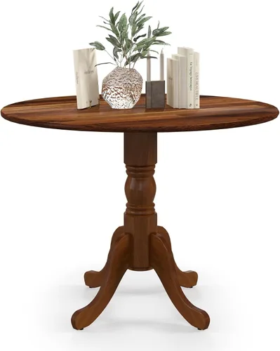 Vista 10 de Mesa de comedor redonda para 4, mesa de cocina rústica con mesa de 40 pulgadas, patas curvadas de caballete, mesa de tulipán de madera de goma, mesa
