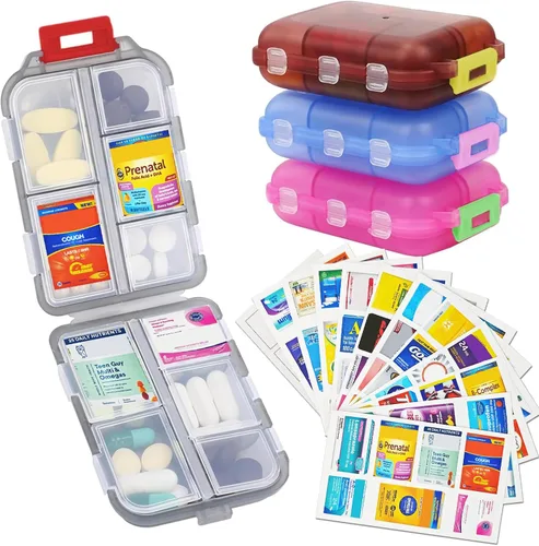 Vista 15 de Organizador de pastillas de viaje portátil, estuche pequeño para bolsillo, pastillero para bolso, organizador de medicinas con 10 compartimentos